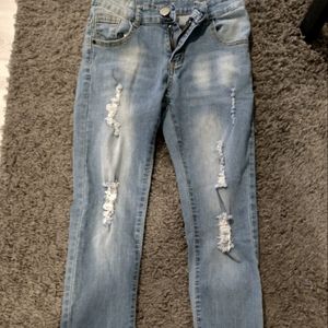 Boys light blue jean with destress and stone wash